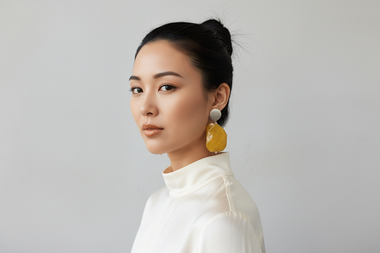 High-fashion model wearing Lemonie Earrings