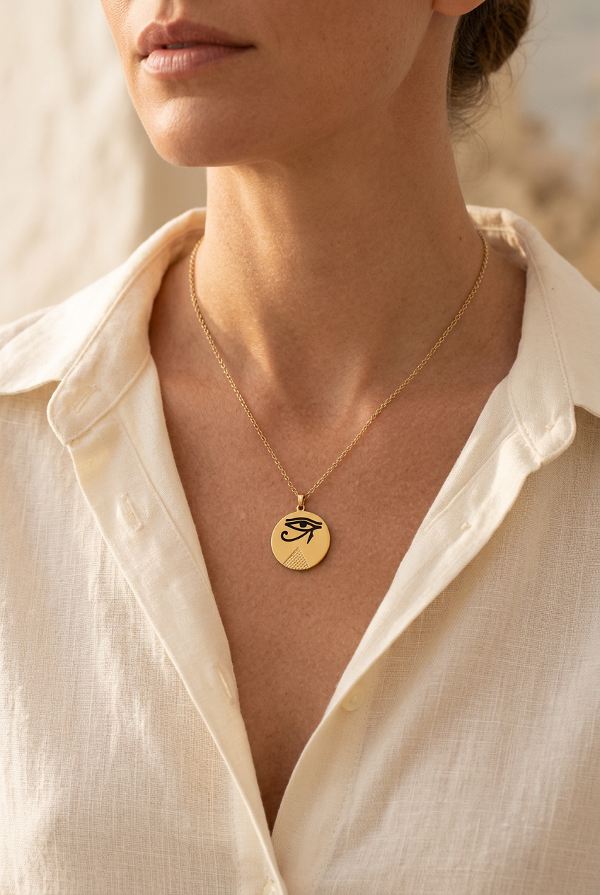 Model wearing the Horus Necklace