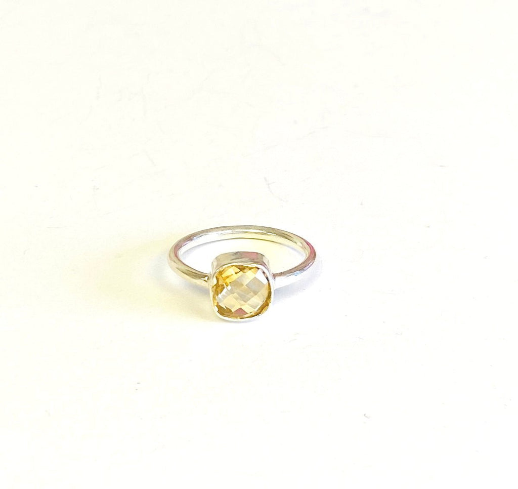 Citrine Silver Square Ring - MINU Jewels